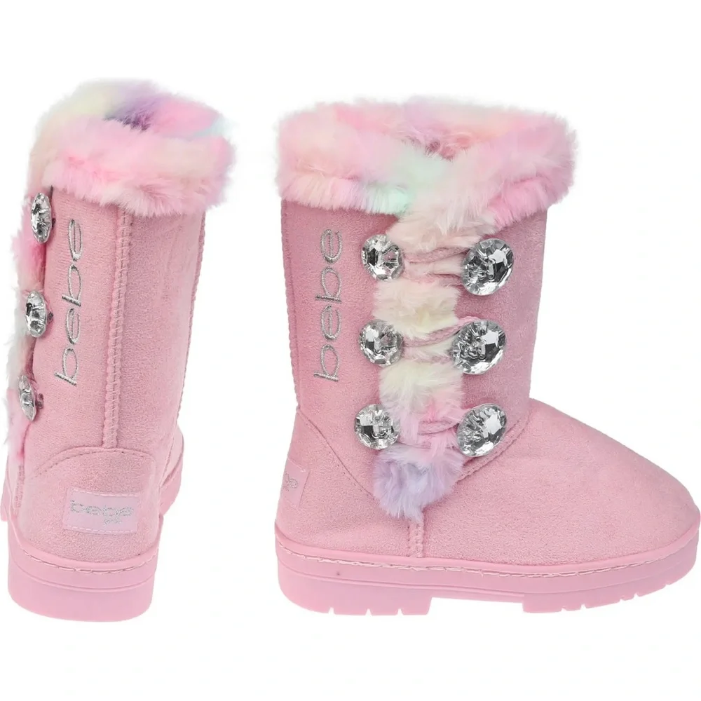 Bebe Rhinestone Button Faux Fur Lined Boot‎ Big Girl